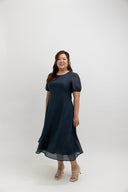 Feather-Light Crinkled Midi Dress (Moonlit Navy)