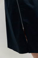 Zip-Front Puff Sleeve Midi Dress (Deep Nay)