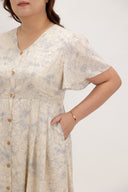 Empire Pleat Dress (Cream Botanical)