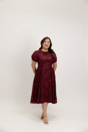 Organza Grace Dress (Maroon Leaf Embroidery) - ELTWINE