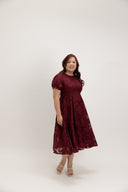 Organza Grace Dress (Maroon Leaf Embroidery) - ELTWINE
