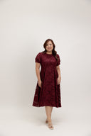 Organza Grace Dress (Maroon Leaf Embroidery) - ELTWINE