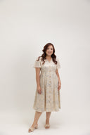 Empire Pleat Dress (Cream Botanical)
