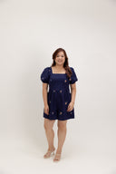 Front Panel Smock-back Romper (Indigo Embroidery)