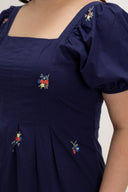 Front Panel Smock-back Romper (Indigo Embroidery)