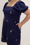 Front Panel Smock-back Romper (Indigo Embroidery)