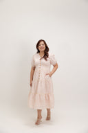 Embroidered Smocked Back Midi Dress (Pink Eyelet)