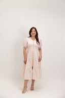 Embroidered Smocked Back Midi Dress (Pink Eyelet)