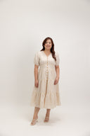Embroidered Smocked Back Midi Dress (Cream Eyelet)