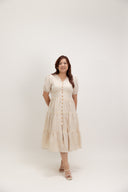 Embroidered Smocked Back Midi Dress (Cream Eyelet)