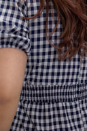 Embroidered Smocked Back Midi Dress (Navy Gingham)