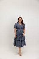 Embroidered Smocked Back Midi Dress (Navy Garden Wreath)