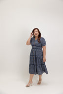 Embroidered Smocked Back Midi Dress (Navy Garden Wreath)