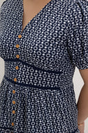 Embroidered Smocked Back Midi Dress (Navy Garden Wreath)
