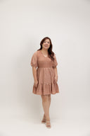 Smocked Empire Micro-check Dress (Paprika)