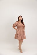 Smocked Empire Micro-check Dress (Paprika)