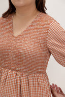Smocked Empire Micro-check Dress (Paprika)