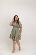 Smocked Empire Micro-check Dress (Sagewood)