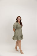 Smocked Empire Micro-check Dress (Sagewood)