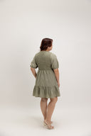 Smocked Empire Micro-check Dress (Sagewood)