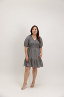 Smocked Empire Micro-check Dress (Navy)