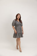 Smocked Empire Micro-check Dress (Navy)