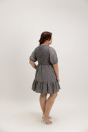 Smocked Empire Micro-check Dress (Navy)