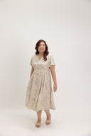 Empire Pleat Dress (Cream Botanical)