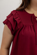 Sunday Soft Frill Blouse (Fortune Red) - ELTWINE