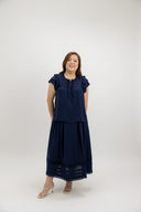 Sunday Soft Frill Blouse (Midnight Navy) - ELTWINE