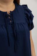 Sunday Soft Frill Blouse (Midnight Navy) - ELTWINE