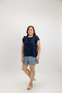 Sunday Soft Frill Blouse (Midnight Navy) - ELTWINE