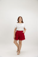 Petalwork 3D Lace Scallop Shorts (Auspicious Red) - ELTWINE