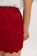 Petalwork 3D Lace Scallop Shorts (Auspicious Red) - ELTWINE