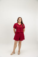 Petalwork 3D Lace Scallop Shorts (Auspicious Red) - ELTWINE