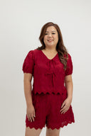 Petalwork 3D Lace Blouse (Auspicious Red) - ELTWINE