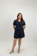 Petalwork 3D Lace Blouse (Navy) - ELTWINE