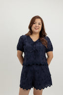 Petalwork 3D Lace Blouse (Navy) - ELTWINE