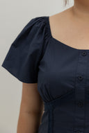 Garden Lace Path Button Dress (Midnight Navy) - ELTWINE