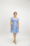 Garden Lace Path Button Dress (Peony Blue)
