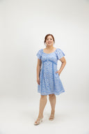 Garden Lace Path Button Dress (Peony Blue)