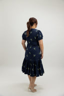Pleats Bottom 3D Embroidery Midi Dress (Midnight Barley)