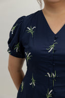Pleats Bottom 3D Embroidery Midi Dress (Midnight Barley)