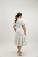 Pleats Bottom 3D Embroidery Midi Dress (Ivory Lavender) - ELTWINE