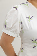 Pleats Bottom 3D Embroidery Midi Dress (Ivory Lavender) - ELTWINE