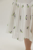 Pleats Bottom 3D Embroidery Midi Dress (Ivory Lavender) - ELTWINE