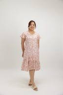 Asymmetrical Frills Midi Dress (Rose Toile) - ELTWINE