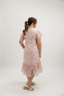 Asymmetrical Frills Midi Dress (Rose Toile) - ELTWINE
