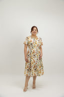 Evelyn Smocked-Waist Midi Dress (Autumn Light)