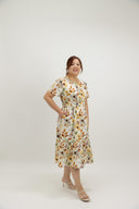 Evelyn Smocked-Waist Midi Dress (Autumn Light)